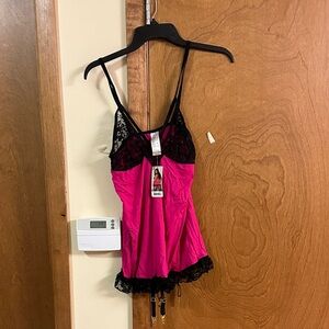 Chic Pink and Black Lace Chemise